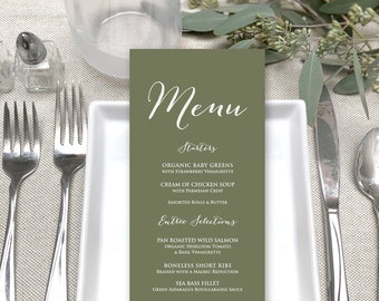 Green Wedding Menu Cards - Modern White Printing Wedding Menu Cards - Greenery Theme Table Decor - Nature Inspired Fern Green