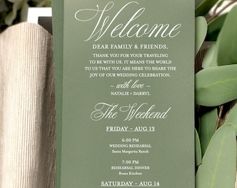 Wedding Itinerary, Printed Weekend Schedule, Wedding Weekend Event Inserts, Hotel Bag Welcome  Itineraries