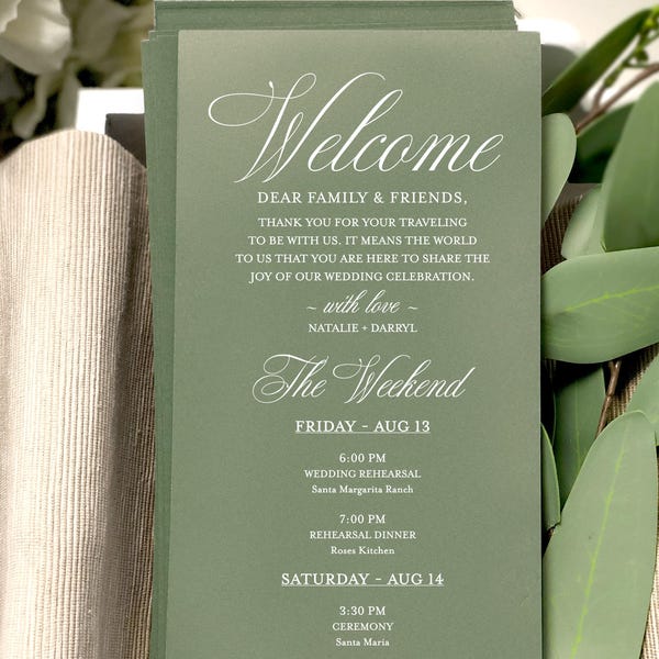 Wedding Itinerary, Printed Weekend Schedule, Wedding Weekend Event Inserts, Hotel Bag Welcome  Itineraries