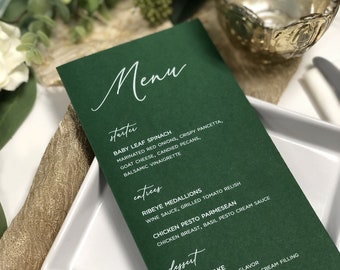 Wedding Dinner Menu Cards - Hunter Green Printed White Ink Wedding Menus - Emerald Green Menu - Colored Menus with White Ink