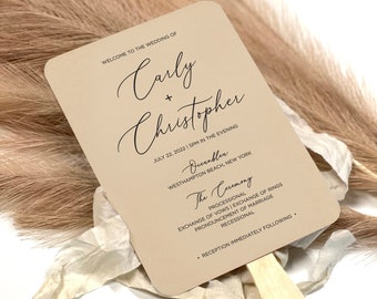 Champagne Wedding Ceremony Fans, Tan Ceremony Fans, Wooden Sticks Included, Boho, Nature themed Sandstone Wedding Program Fans