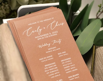 Printed Terracotta Wedding Programs White Ink, Wedding Ceremony Program, Not a Template, Custom Wedding Program with Bridal Party