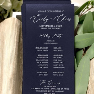 Printed Wedding Programs Navy Blue and White, Modern Simple Wedding Programs, Ceremony Programs, Minimalist Programs, Printed Programs