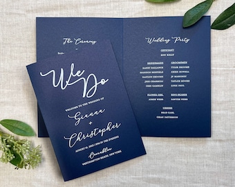 Navy Blue Folded Program Booklet, Printed Wedding Ceremony Programs, Folded Ceremony Programs