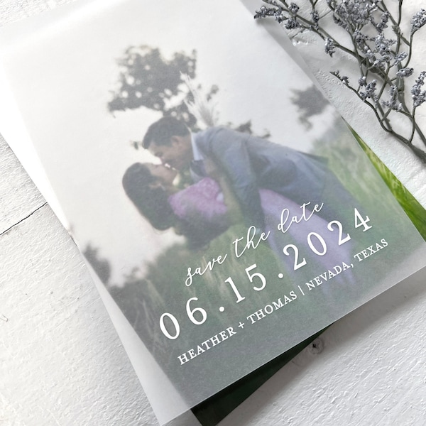 Vellum Save The Dates, Printed Vellum Overlays, Vellum Overlay Invitations, White or Black Ink on Vellum, DIY Vellum, Photos Not Included