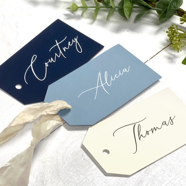 Name Tag Cards, Printed Bridesmaid Gift Tags, Navy Blue Favor Tags, Dusty Blue, Simple Modern Hanging Gift Tags Personalized Names Each Tag