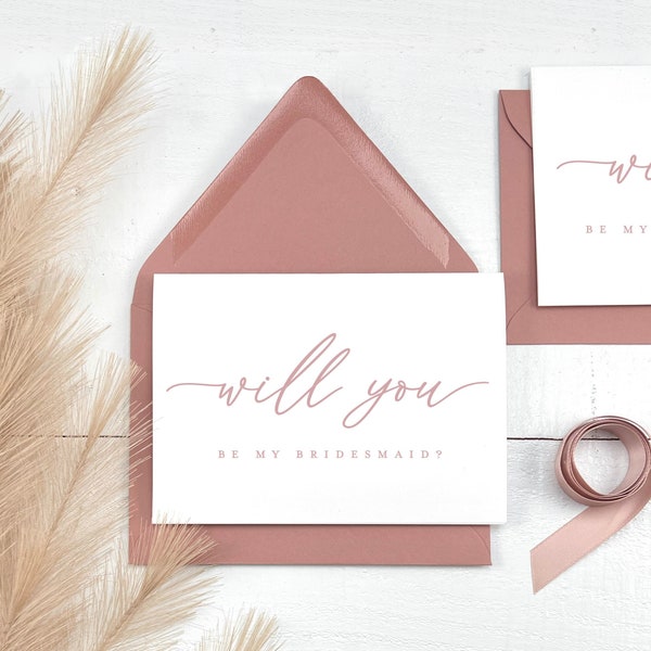 Will You Be My Bridesmaid Card, Folded Card Blank Inside with Pink Envelope for Bridal Party, Bridesmaid Proposal Card, Bride Squad