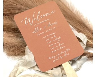 Terracotta Welcome Fan, Fans for Ceremony, Fans for Wedding Day, Printed Timeline for Day of Wedding Itinerary