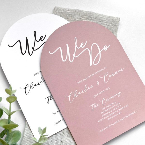 Arched Wedding Ceremony Programs, Rounded Tops, Circle Oval Shaped Programs, Many Color Options