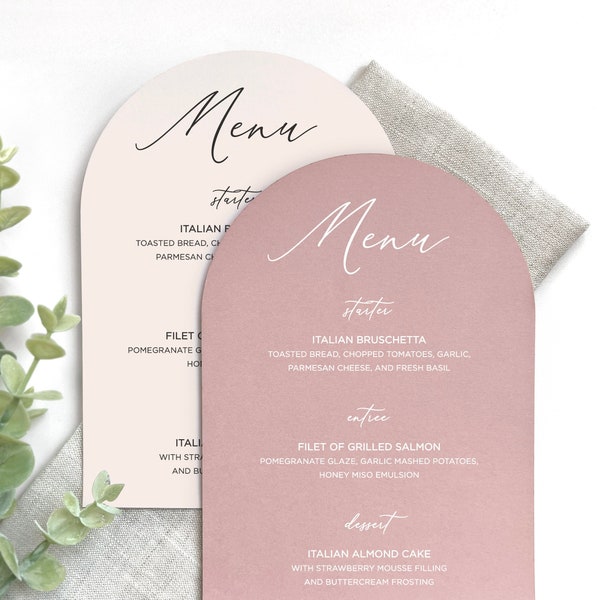 Arch Shaped Menu Cards, Printed Arched Wedding Menus, Rounded Menus, Minimalist Wedding, Simple Modern Wedding Decor