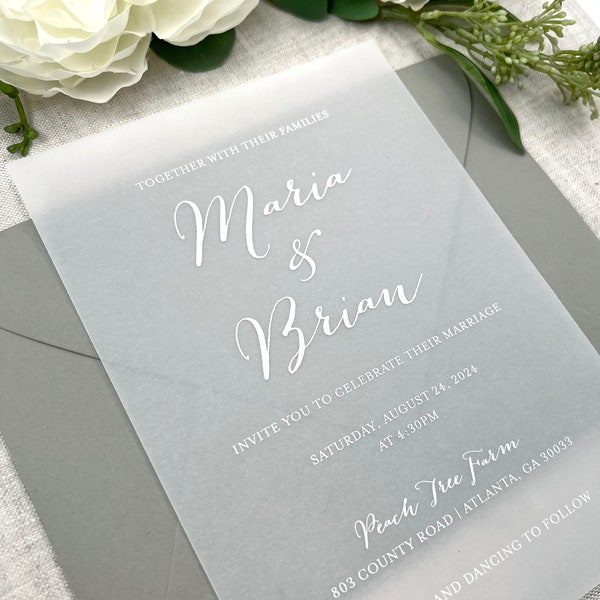 Printed Vellum Invitations, Vellum Wedding Invitations, Vellum Paper with White or Black Ink, 5x7 Vellum Invites, Envelopes Not Included