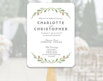 Program Fans - Simple Wedding Program Fans Greenery and Florals - Printed Ceremony Fan Wedding - Printed you Assemble - Simple Wedding Fan