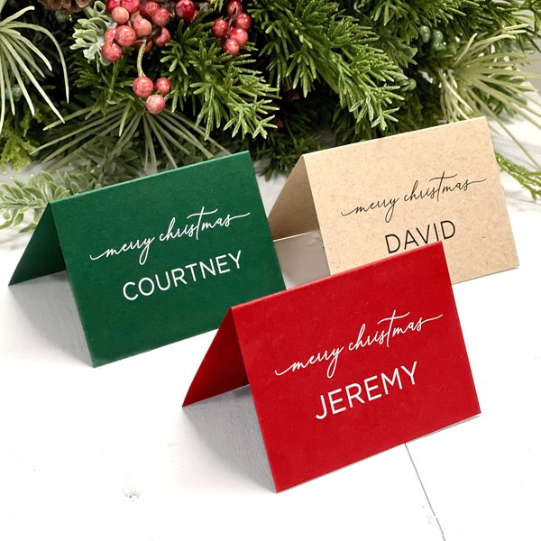 Christmas Place Cards, Printed Christmas Name Cards, Christmas Folded Seating Cards, Christmas Place Setting and Table Decor