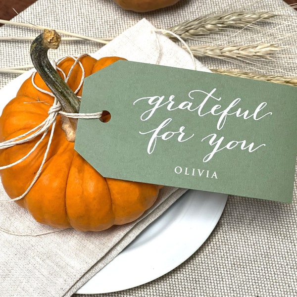 Thanksgiving Place Card, Thanksgiving Name Card Tags, Thanksgiving Napkin Tags, Printed Thankful and Grateful Place Cards