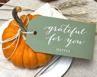 Thanksgiving Place Card, Thanksgiving Name Card Tags, Thanksgiving Napkin Tags, Printed Thankful and Grateful Place Cards