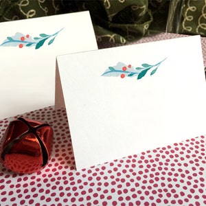 Blank Christmas Name Cards - Blank Winter Wedding Place Cards - Folded -  Name Cards for Christmas Parties - Place Cards with Holly on Them