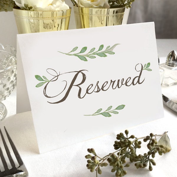 Reserved Table Signs - Reserved Wedding Table Signs - Green Reserved Wedding Signs - Folded Freestanding White Table Sign - Fresh Greens