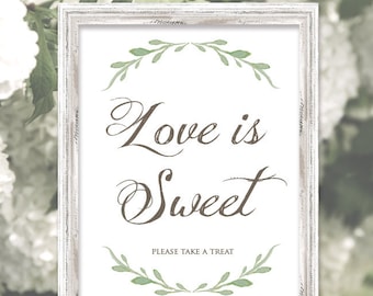 Love is Sweet Sign For Frames, Printed Greenery Love is Sweet Sign, Frame Not Included