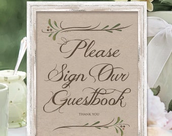 Kraft Please Sign Our Guestbook Sign - 8x10, 5x7, 4x6 Rustic Guestbook Sign - Printed Guest Book Signs - Wedding Signs for Frames