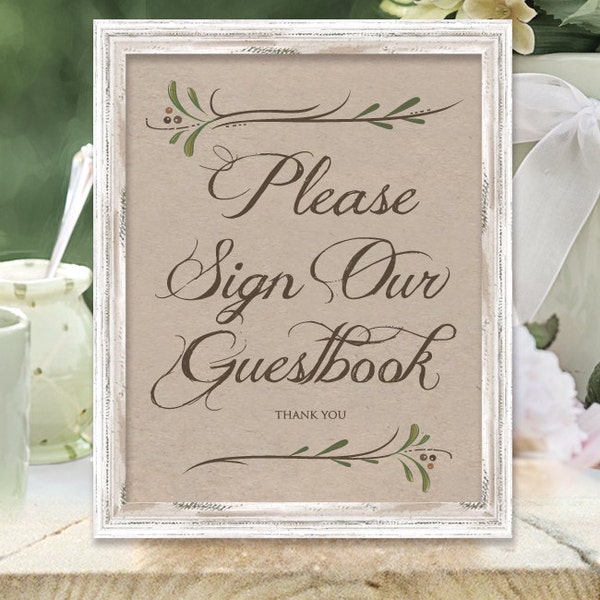 Kraft Please Sign Our Guestbook Sign - 8x10, 5x7, 4x6 Rustic Guestbook Sign - Printed Guest Book Signs - Wedding Signs for Frames