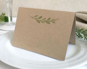 Greenery on Blank Place Cards - Kraft Rustic Wedding Escort Card - Blank Place Card - Floral Place Cards - Name Cards - Write Your Own Names