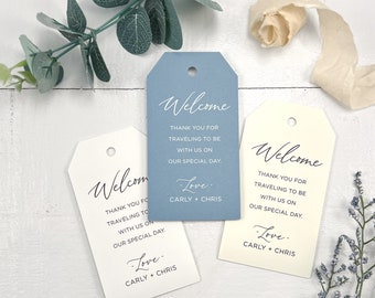 Hotel Welcome Tags, Out of Town Wedding Gift Bag Tags, Printed, Customized, Many Wedding Colors Available