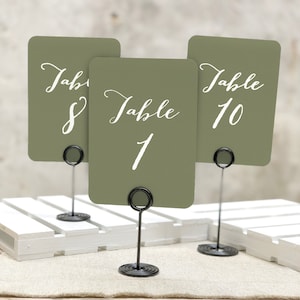Green Table Numbers - Printed 5x7 Table Numbers - Simple Table Numbers - Printed Table Numbers - Wedding Table Numbers - White Ink