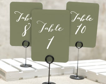 Green Table Numbers - Printed 5x7 Table Numbers - Simple Table Numbers - Printed Table Numbers - Wedding Table Numbers - White Ink