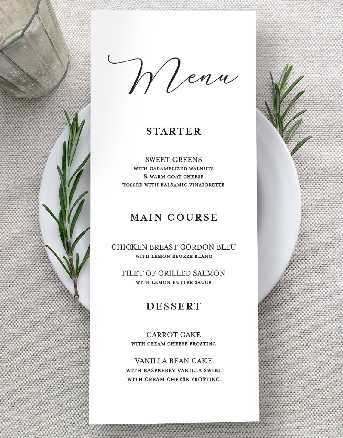 Simple Wedding Menu Cards Printed Wedding Menus Menus for Etsy