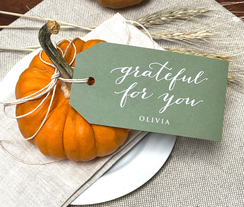 Thanksgiving Place Card, Thanksgiving Name Card Tags, Thanksgiving Napkin Tags, Printed Thankful and Grateful Place Cards image 1