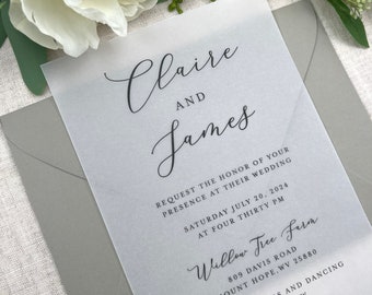 Classic Vellum Wedding Invitations, Printed Vellum Invitation Inserts, Vellum Paper, White or Black Ink, 5x7 Prints, Envelopes Not Included