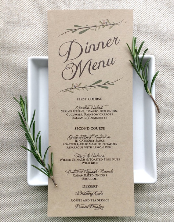 Wedding Menu Card Rustic Wedding Menu Cards Kraft Etsy