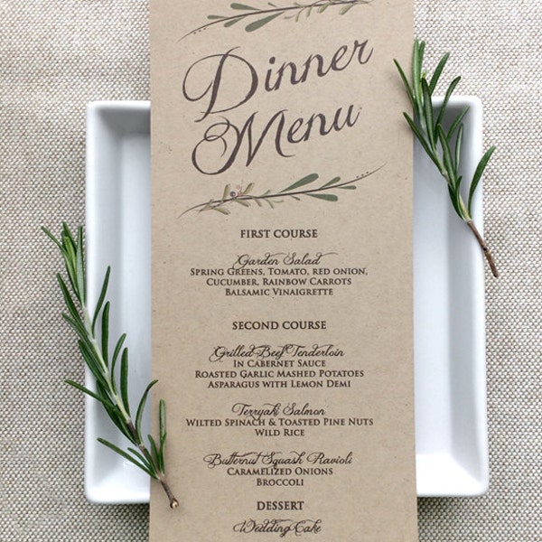 Wedding Menu Card - Rustic Wedding Menu Cards - Kraft