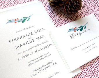 Winter Wedding Invitation Suite - Woodland Winter Wedding Invitations - Wedding Invitation Suite - Holly and Berries