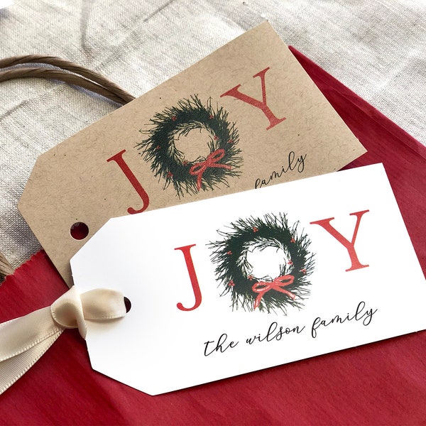 Christmas Wreath Design Favor Tags, Christmas Favor Tags, Christmas Wreath Name Tags, Christmas Wreath Gift Tags, Gift Tags, Joy