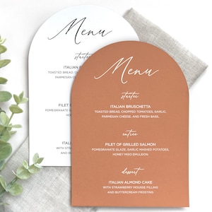 Terracotta Arched Menus, Printed Arched Wedding Menus, Minimalist Wedding, Simple Modern Arch Shaped Wedding Menu