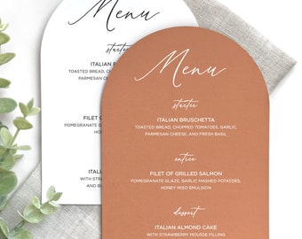 Terracotta Arched Menus, Printed Arched Wedding Menus, Minimalist Wedding, Simple Modern Arch Shaped Wedding Menu