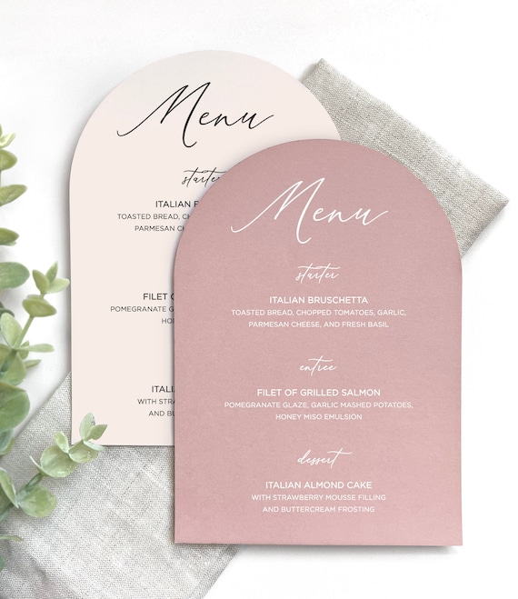 Arch Shaped Menu Cards, Printed Arched Wedding Menus, Rounded Menus, Minimalist Wedding, Simple Modern Wedding Decor