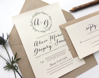 Spring Wedding Invitations - Rustic Wedding Invitation - Wedding Invitation Suite - Fall Wedding Invitation - Olive Branch Rosemary Sprig