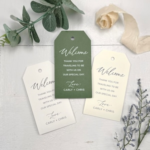 Hotel Welcome Tags, Out of Town Wedding Gift Bag Tags, Printed, Customized, Many Wedding Colors Available