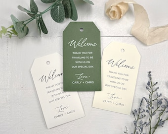 Hotel Welcome Tags, Out of Town Wedding Gift Bag Tags, Printed, Customized, Many Wedding Colors Available
