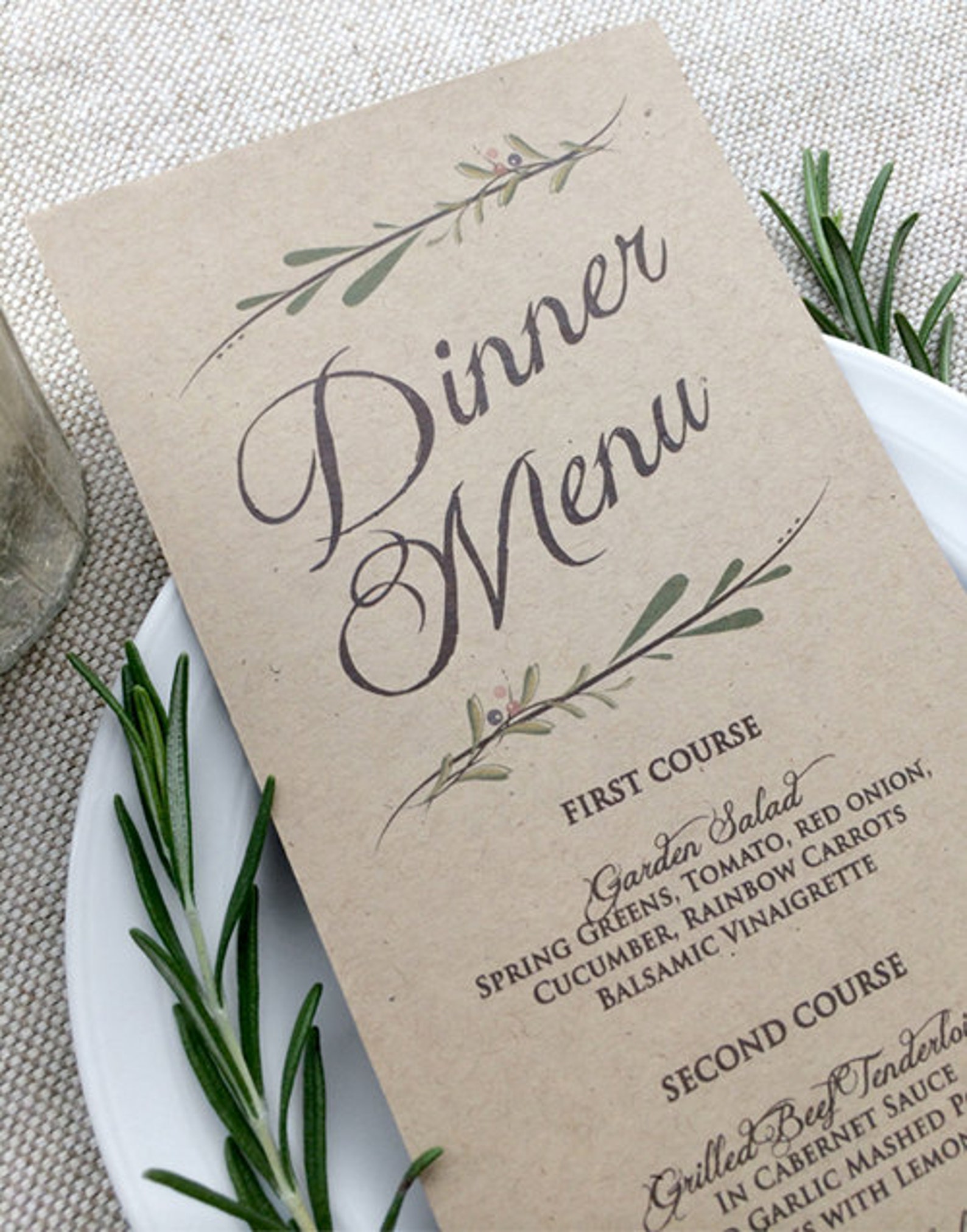 Wedding Menu Card Rustic Wedding Menu Cards Kraft - Etsy