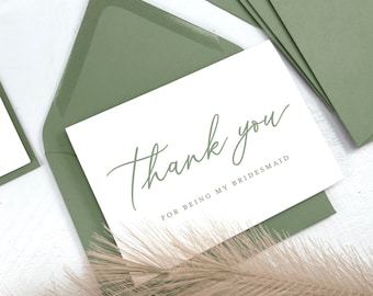 Wedding Day Thank You for Being My Bridesmaid Cards with Matching Envelopes, Folded Thank You Cards, Blank Inside