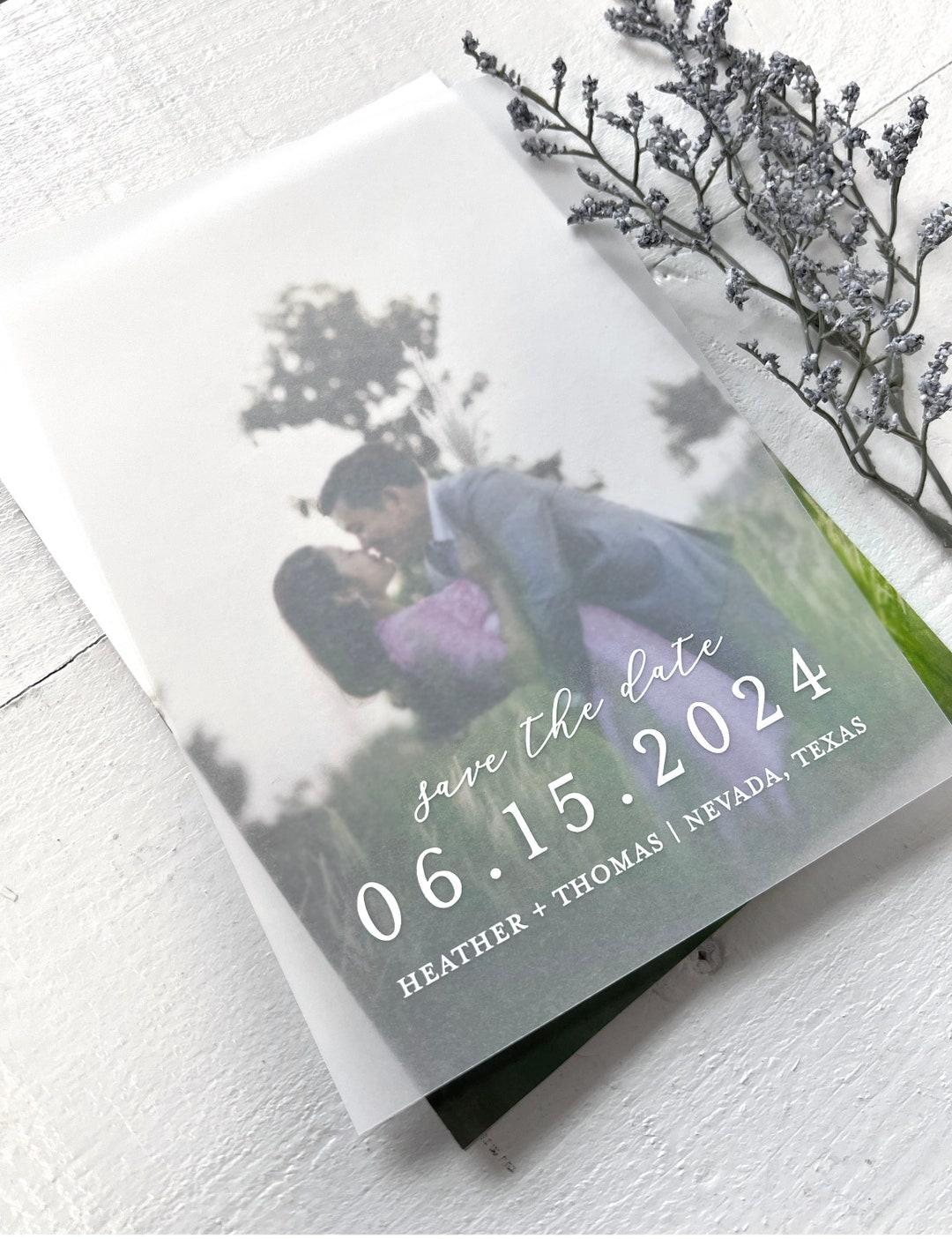 Vellum Save the Dates, Printed Vellum Overlays, Vellum Overlay Invitations, White or Black Ink