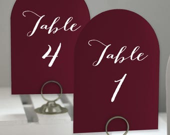 Arched Wedding Table Numbers, Maroon Printed 5x7 Table Numbers, Burgundy Table Decor, Rounded Tops, Winery Wedding, Many Colors Available