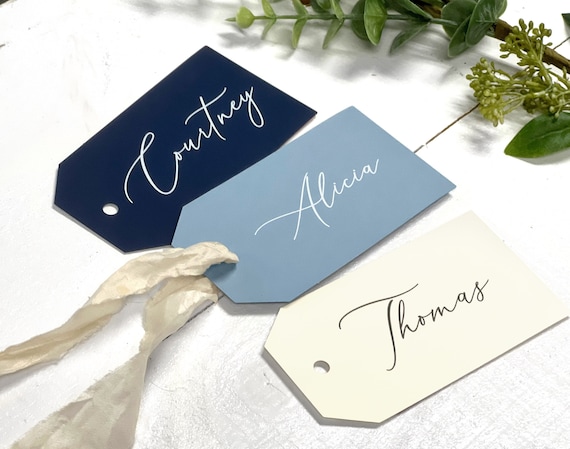 Name Tag Cards, Printed Bridesmaid Gift Tags, Navy Blue Favor Tags, Dusty Blue, Simple Modern Hanging Gift Tags Personalized Names Each Tag