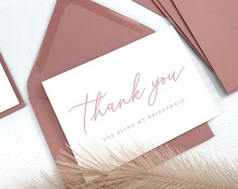 Thank You for Being My Bridesmaid Cards Matching Envelopes, Folded Thank You Cards, Blank Inside, Maid of Honor Thank You Cards