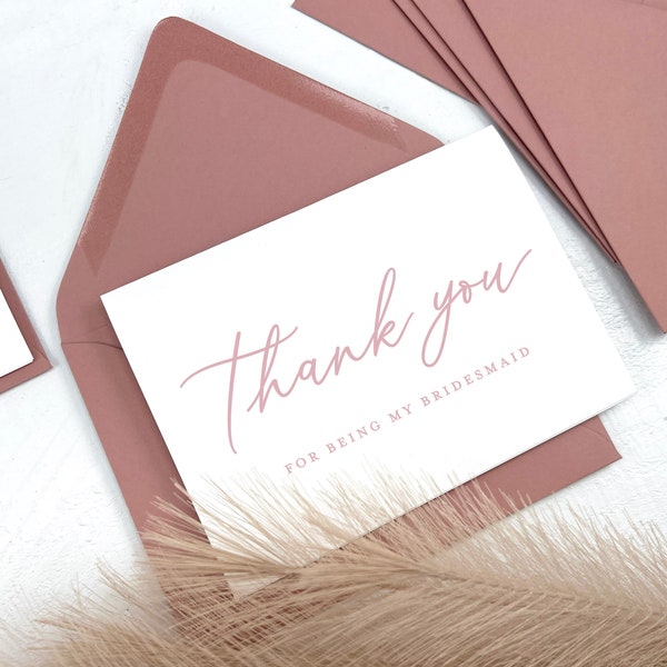 Thank You for Being My Bridesmaid Cards Matching Envelopes, Folded Thank You Cards, Blank Inside, Maid of Honor Thank You Cards