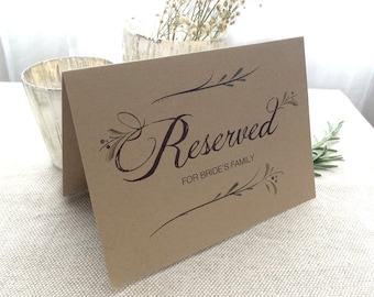 Reserved Wedding Table Sign - Customized Wedding Table Sign - Rustic Reserved for Wedding Signs - Folded Kraft Table Sign