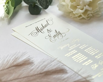 Gold Foil Wedding Ceremony Programs, Printed Shiny Foil Pressed Wedding Programs, Classic Gold Foil, Rose Gold Foil, Copper Foil, Silver